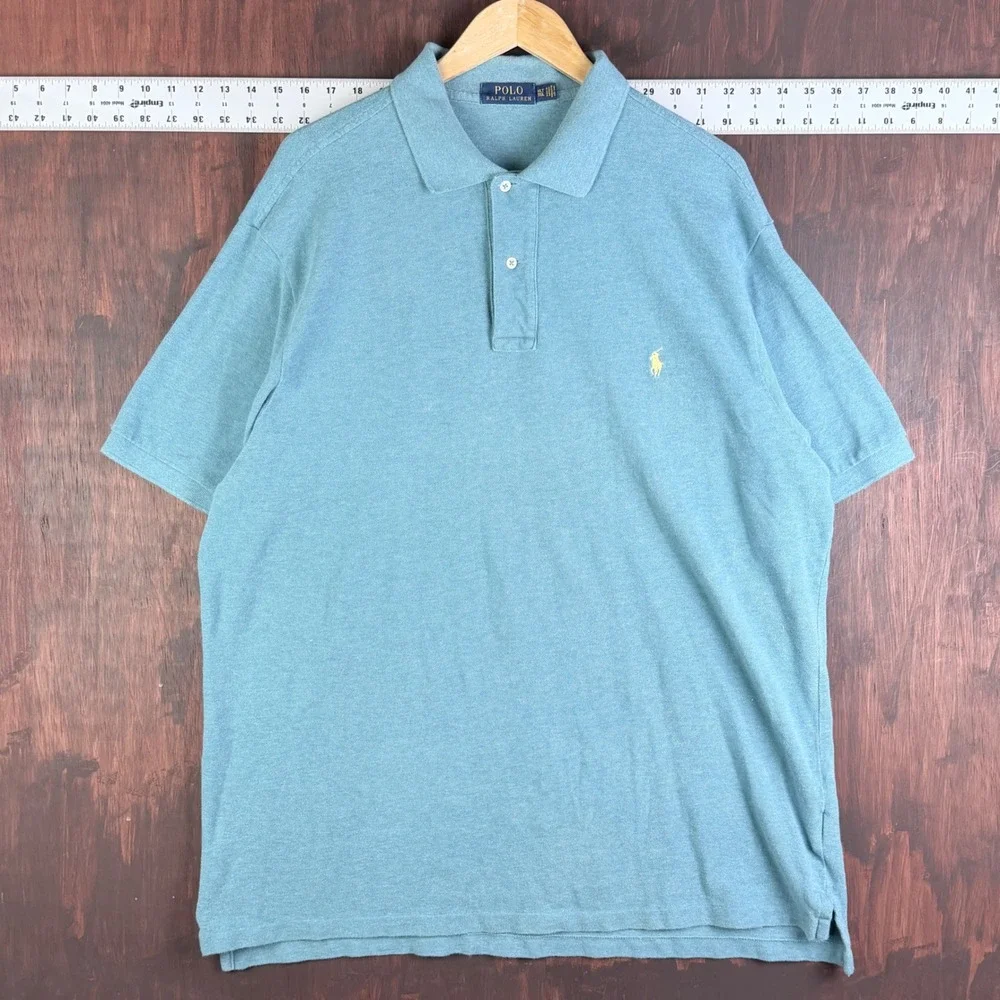 Polo Ralph Lauren Heather Blue Short Sleeve Cotton Polo Shirt Pony Logo Mens XLT